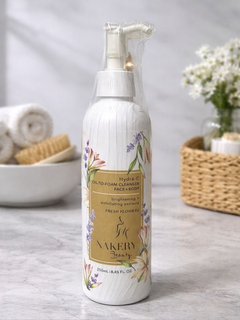 Nakery Beauty Hydra-C Oil-to-Foam Cleanser Face + Body Fresh Flowers Sealed